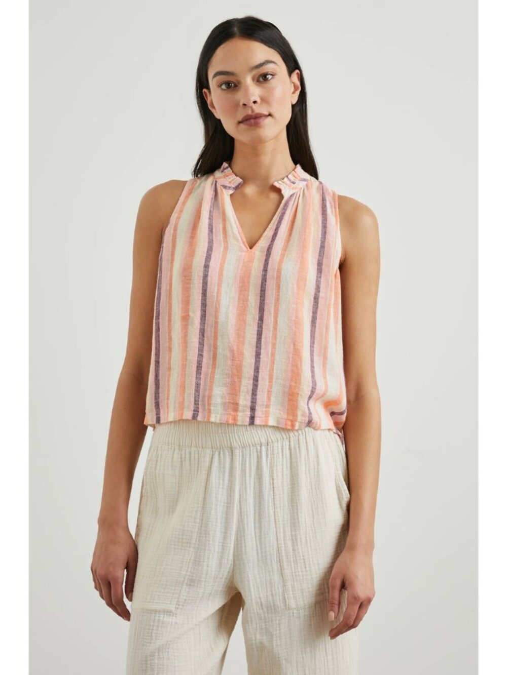 Rails Christy Sleeveless Top in Papaya Stripe Linen Blend